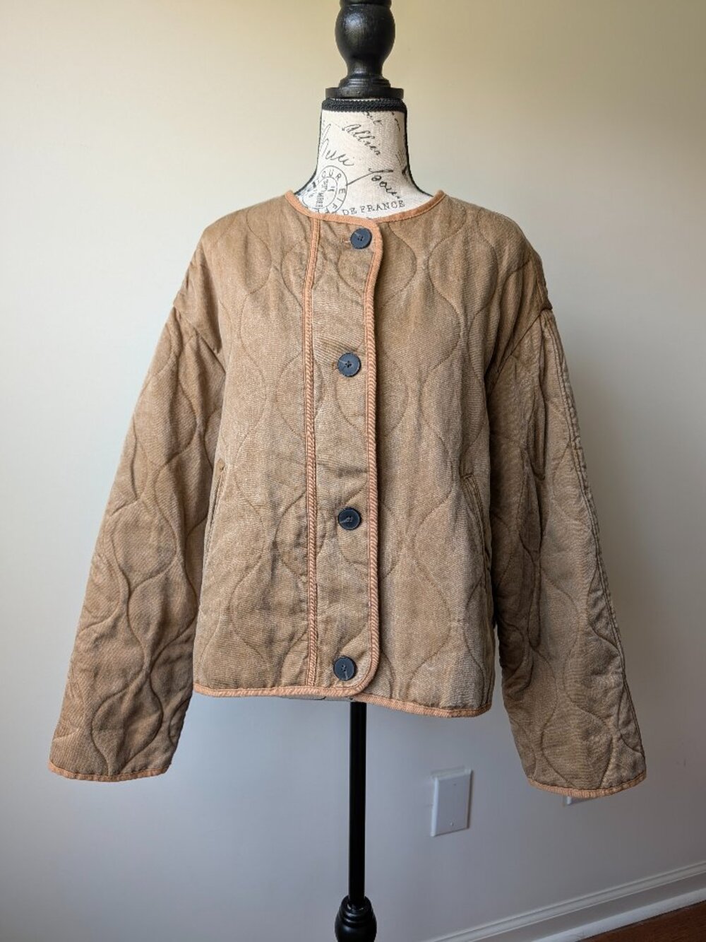Zara Washed-effect Padded Jacket Size M Camel